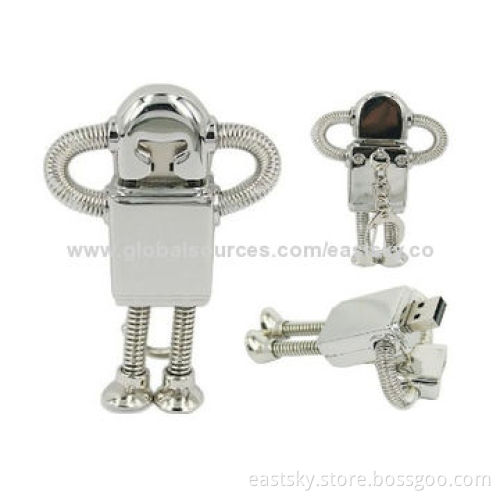 Robot-style USB drive, made of metal material, capless, 64MB to 32GB memory capacity
